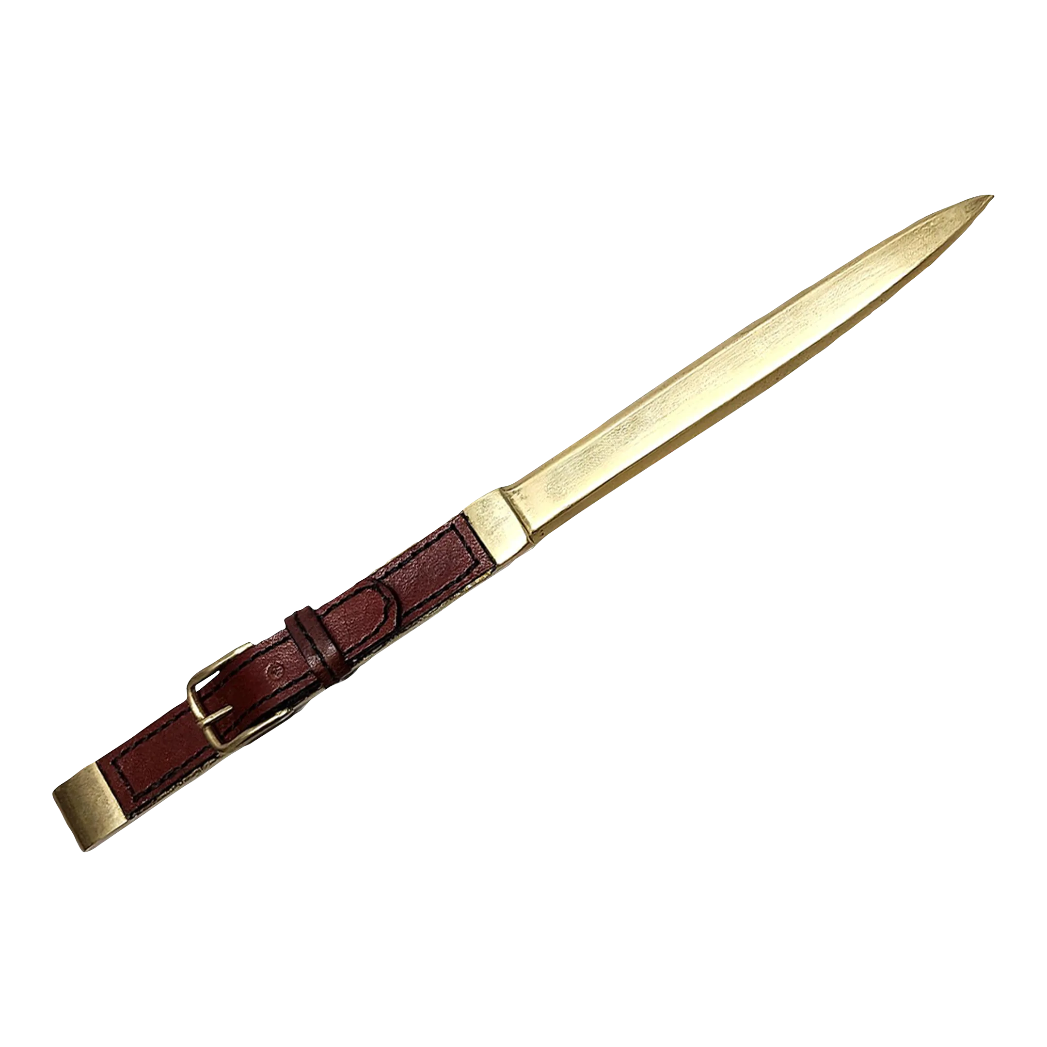 Mid-20h Century Golden Brass and Leather Letter Opener/Knife by