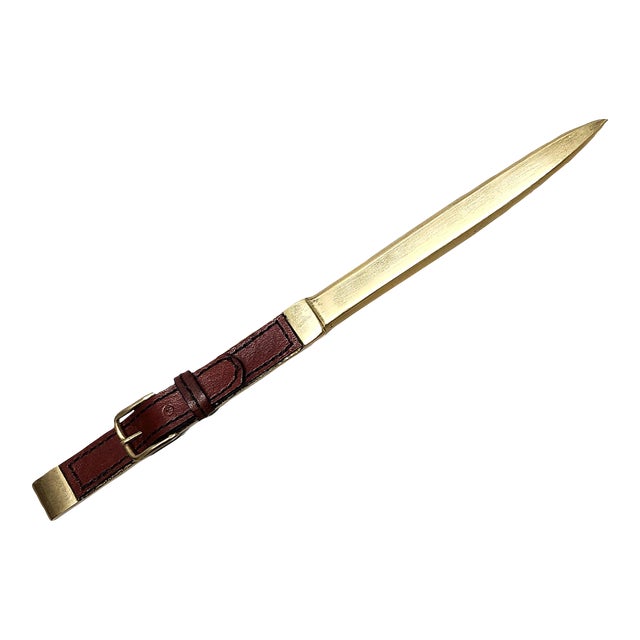 Mid-20h Century Golden Brass and Leather Letter Opener/Knife by the Luxury Design House Hermès Paris, France For Sale