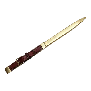 Mid-20h Century Golden Brass and Leather Letter Opener/Knife by the Luxury Design House Hermès Paris, France