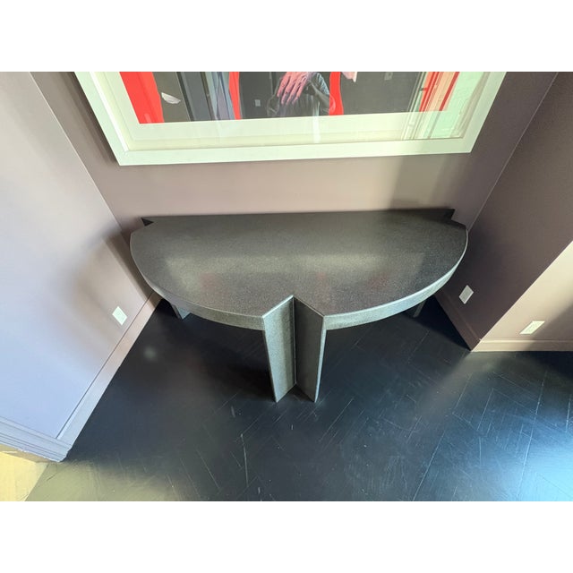Attributed to Leon Rosen for Pace Collection, 'Mezzaluna' Console Table, C. 1980s. Polished Black Granite / Stone on steel...