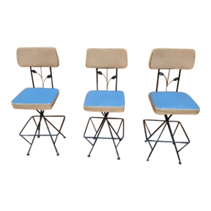 Vintage Retro Swivel Bar Stools - Set of 3