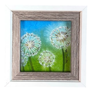 Dandelion Wishes Miniature Original Watercolor Painting Signed and Framed For Sale
