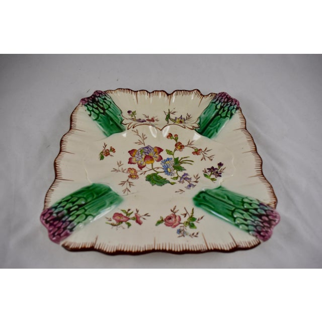 French Longchamp Terre De Fer Hand-Painted Asparagus Plate For Sale - Image 3 of 12