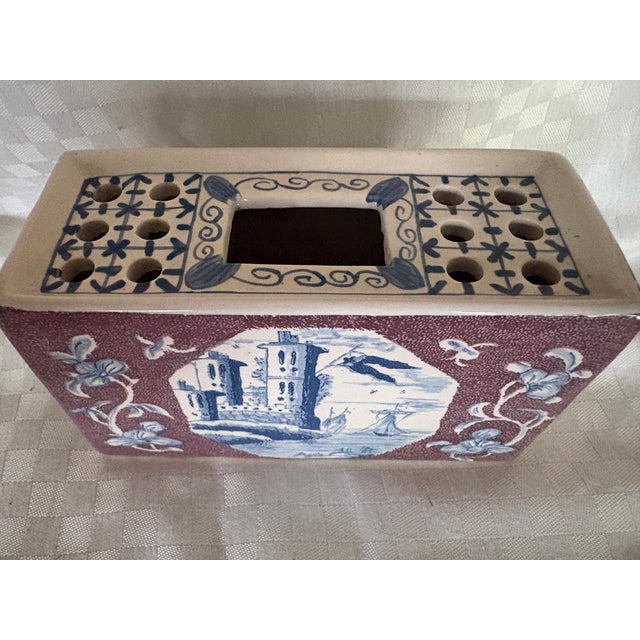 Traditional Traditional Dutch Delft Rectangular Plant Flowers Frog For Sale - Image 3 of 11