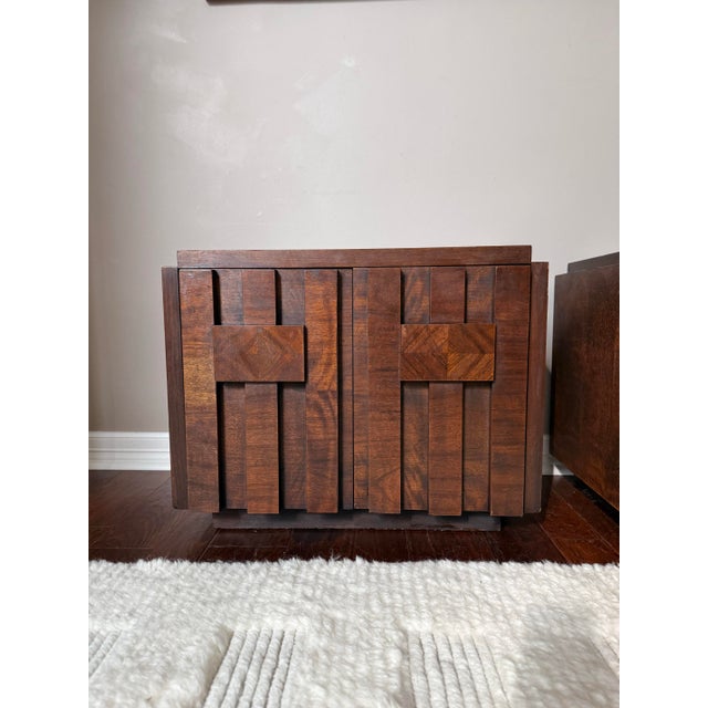Late 20th Century Vintage 1970s Attributed to Lane Staccato Brutalist Side Tables / Nightstands Pair For Sale - Image 5 of 12