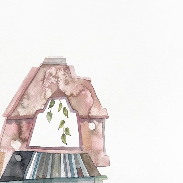 Abstract Palm Springs in Pastels - Original Desert Architecture Watercolor Painting on Paper For Sale - Image 3 of 6