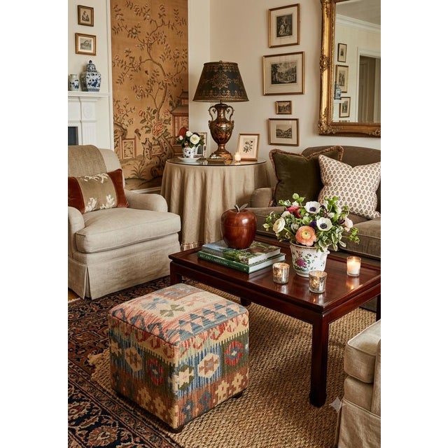 Bring warmth, color, and artisan texture to any room with this beautifully crafted kilim‑upholstered pouf. Unlike soft...