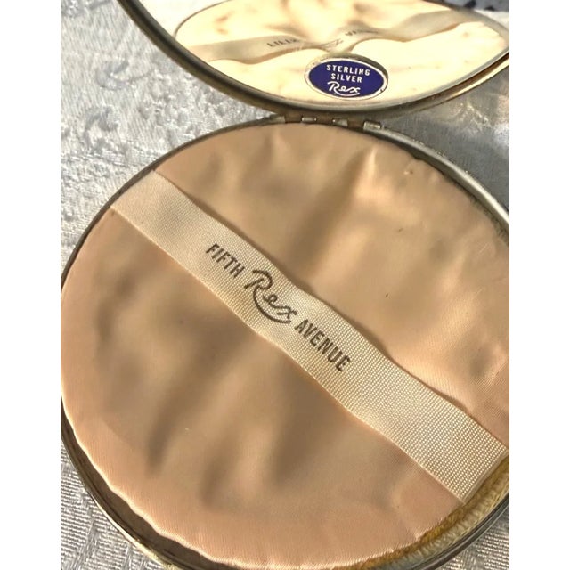 Silver Mid-Century Rex Fifth Avenue Sterling Silver & Vermeil Floral Powder Compact For Sale - Image 8 of 10