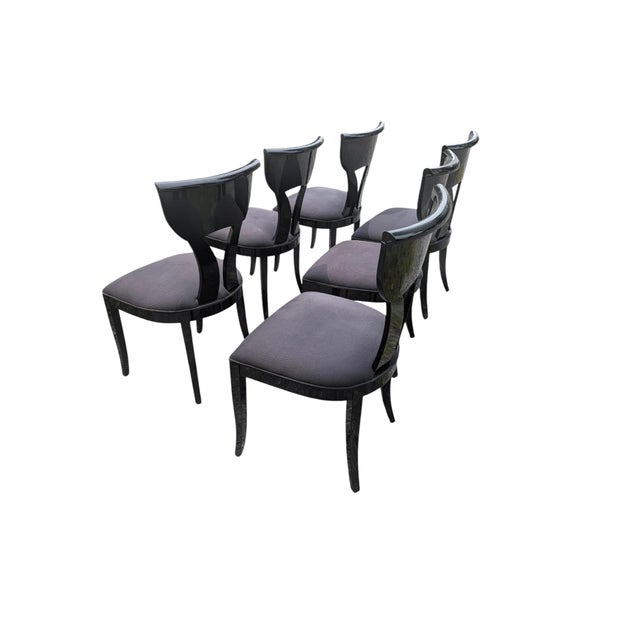 1980s Postmodern Pietro Costantini "Corfu" Black Lacquer Dining Chairs - Set of 6 For Sale - Image 6 of 17