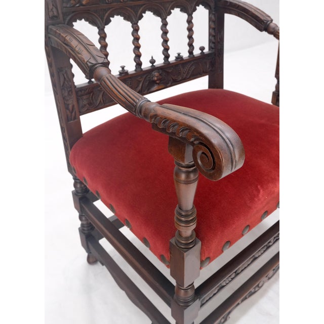 Fine Carved North Winds Faces Heavy Oak Arm Chairs Twisted Spindles c1900s MINT For Sale - Image 15 of 18