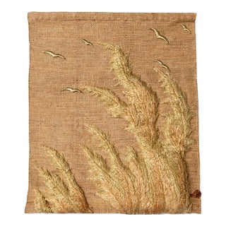 Organic Modern Don Freedman Jute Textile Wall Art - Coastal Landscape W/ Birds For Sale