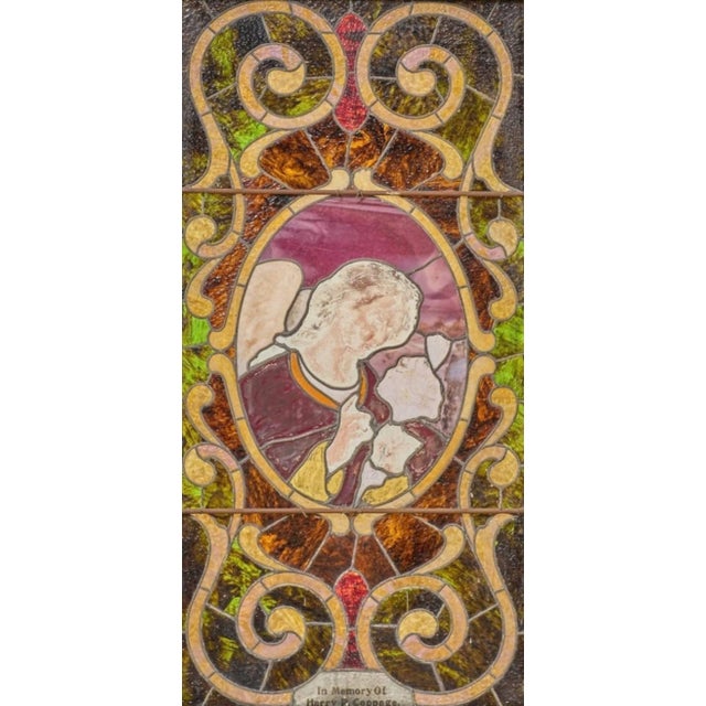 Early 20th Century Large Antique Angel Slag Glass Window Panel For Sale - Image 5 of 6