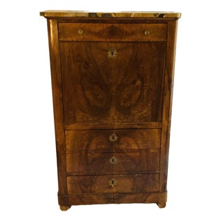 Antique French Louis Philippe Secretary in Walnut With Marble Top Leather Gilt Embossed Writing Surface For Sale