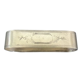 Antique Georgian Silverplate Etched Floral Rectangular Napkin Ring - No Monogram For Sale