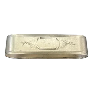 Antique Georgian Silverplate Etched Floral Rectangular Napkin Ring - No Monogram