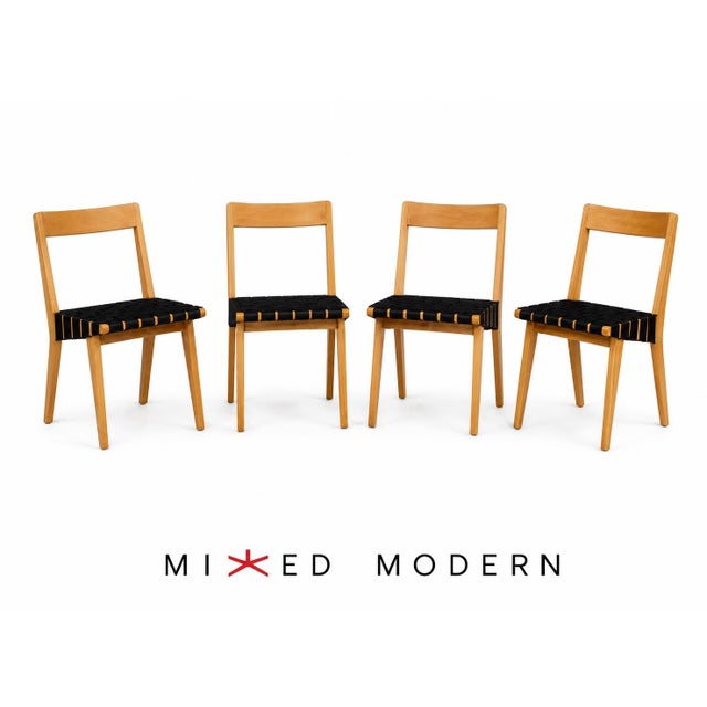 An early set of four mid century modern “666” solid birch dining chairs from the 1940’s designed by Jens Risom for Knoll....