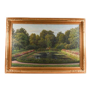 Early 20th Century Framed Signed Henrik Gamst Jespersen "The Water Garden" Oil on Canvas For Sale