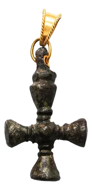 A Carved Byzantine Bronze Cross With 21K Bale