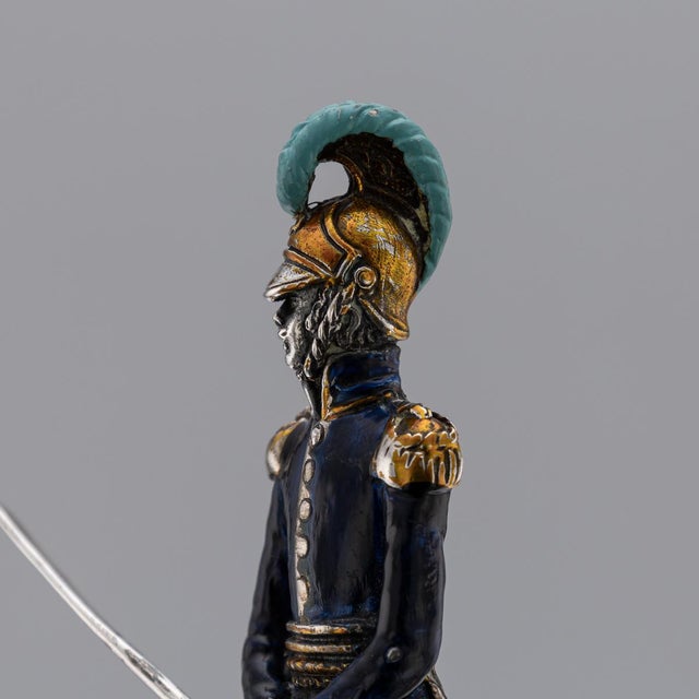 Metal Antique 20th Century Italian Silver & Enamel Mounted Napoleonic Kingdom Guard, 1970s For Sale - Image 7 of 15