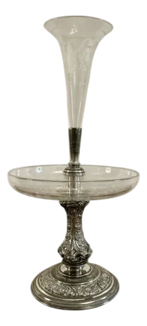 Antique Victorian Silver Plated and Etched Glass Épergne by Walker & Hall, 1880