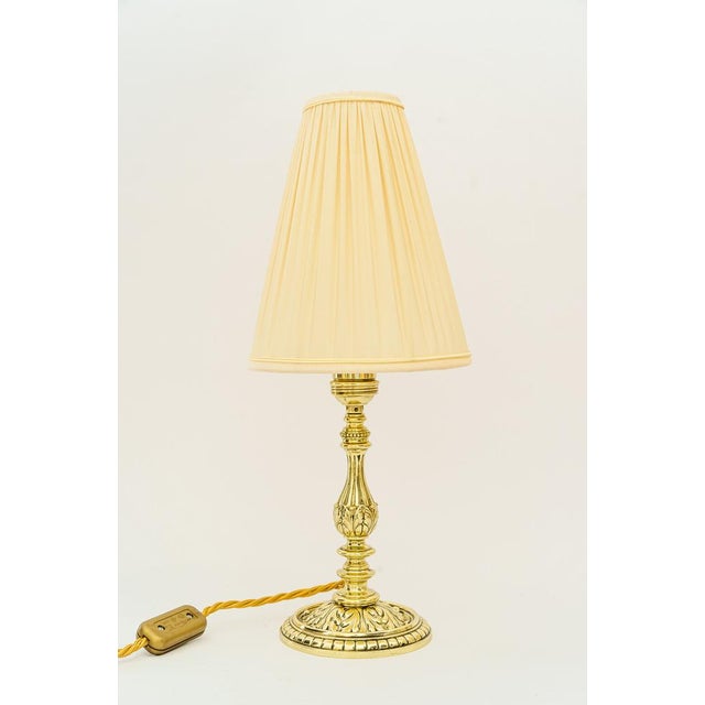 Historistic Brass Table Lamp with Fabric Shade, Vienna, Austria, 1890s For Sale - Image 3 of 13