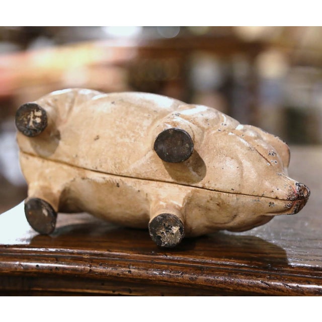 Mid-Century French Painted Cast Iron Piggy Bank Sculpture For Sale - Image 9 of 10