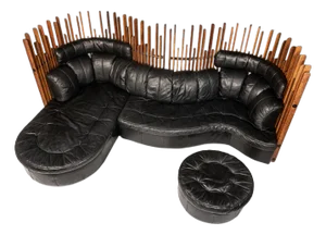 Organic Modern "Isle D'Palm" Modular Sofa in Leather and Palm Wood Attributed to Pacific Green, Australia, Circa 2000s