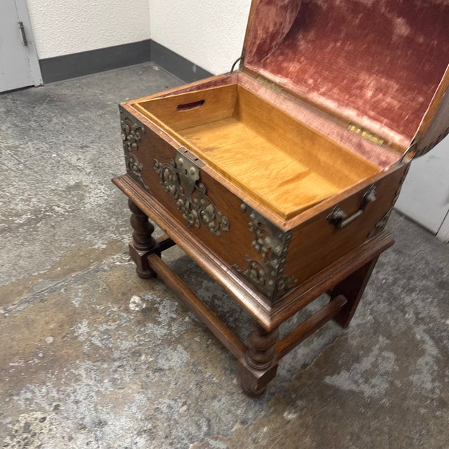 Spanish Baroque Dome Top Trunk + Stand, Antique For Sale - Image 11 of 12