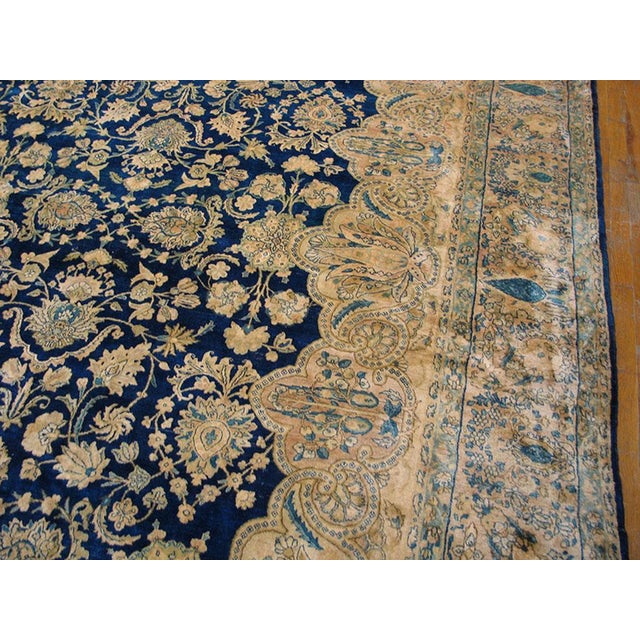 1920s Blue Navy Geometric Antique s.e. Persian Kirman Rug 11'10" X 23'10 Handkknotted Wool Carpet For Sale - Image 4 of 6