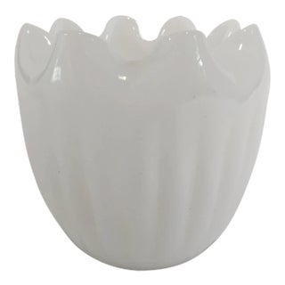 Midcentury Modern Milk Glass Ruffle Vase For Sale