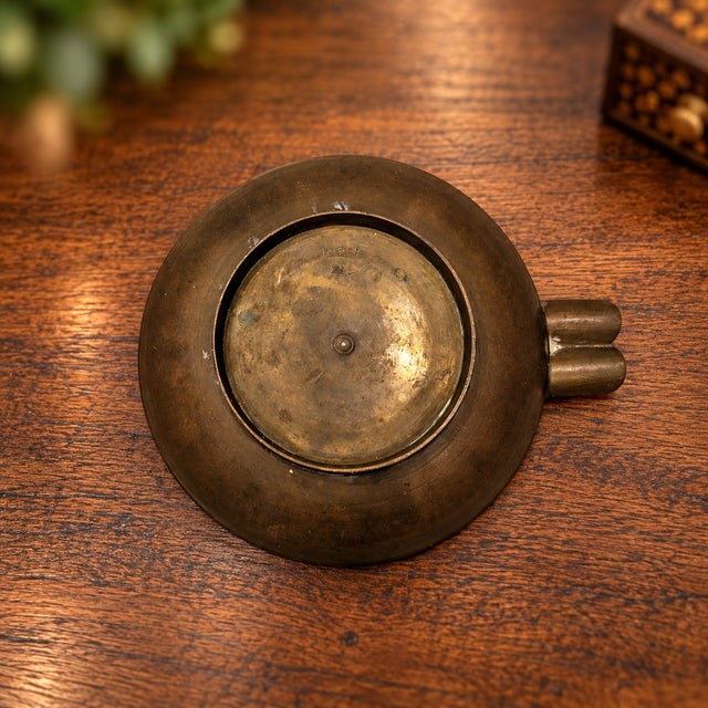 Metal 1960s Indian Hand-Engraved Floral Brass Ashtray & Decorative Catchall For Sale - Image 7 of 8