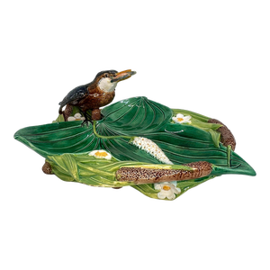 A George Jones Majolica Kingfisher on Lily Pad Luncheon Tray, English, Ca. 1875