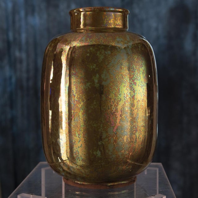 Golden Vase in Glazed Ceramic by Riccardo Gatti For Sale - Image 4 of 7