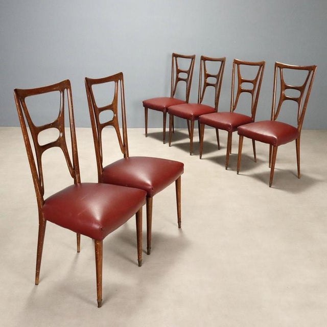 Mid-Century Chairs with Bordeaux Seats, 1950s, Set 6 For Sale - Image 9 of 9