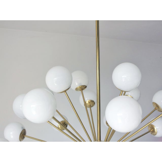 Fabio Ltd 21st Century Nova Polished Brass Glossy White Murano Sputnik Chandelier by Fabio LTD For Sale - Image 4 of 6