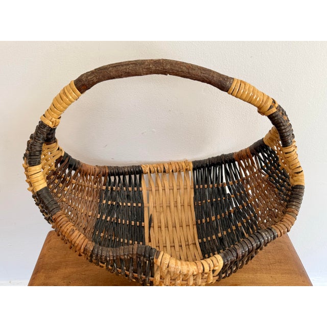 Wood Folk Art Tricolored Gathering Basket For Sale - Image 7 of 10