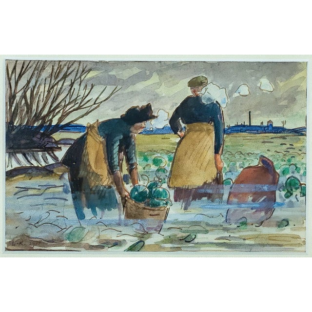 Impressionist 1910s Ludovic-Rodo Pissarro - Cabbage. Pickers, Watercolor & Ink For Sale - Image 3 of 5