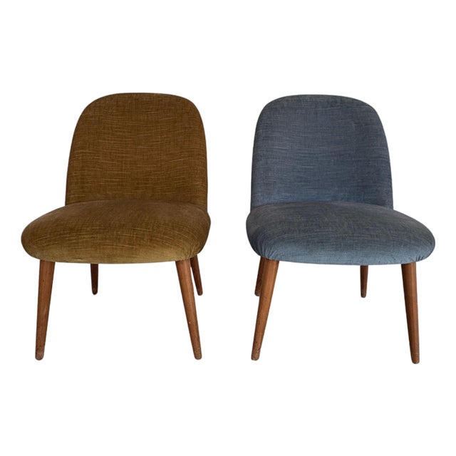 Vintage 1950s Mid Century Modern Upholstered Accent Chairs - Set of 2 For Sale