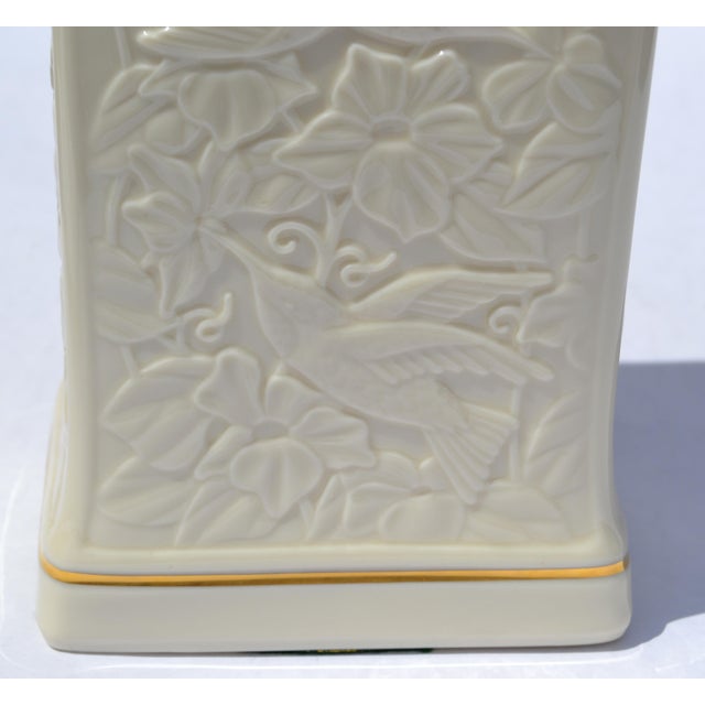 1970s Lenox Hummingbird Rectangle Vase Embossed Fine Ceramic 24k Gold Trim For Sale - Image 11 of 18