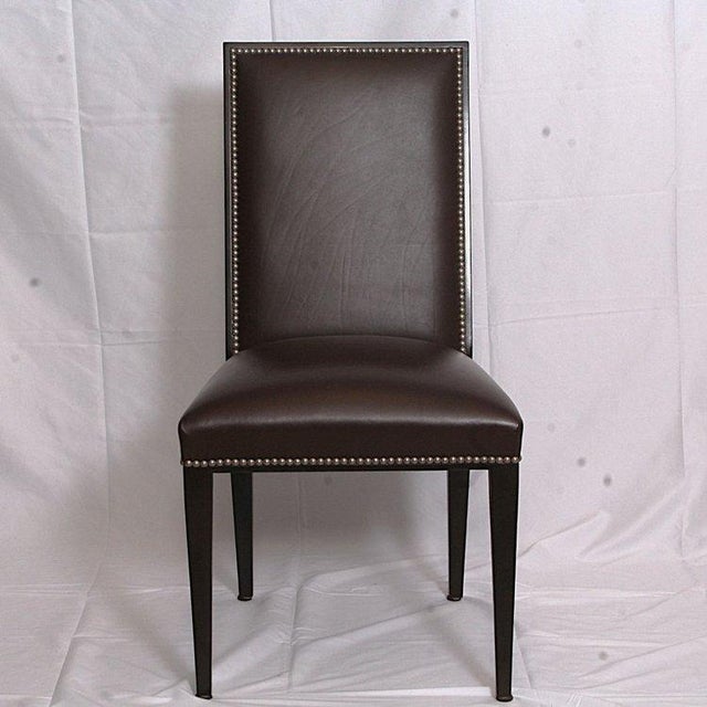 Mid-Century Modern Leather Dining Chairs With Cowhide Back, Attributed to Henredon, Set of 6 For Sale - Image 3 of 8