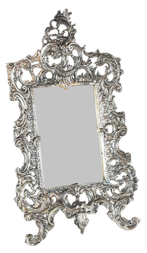 Small Late 19th Century Rocaille Table Mirror in Silver Bronze