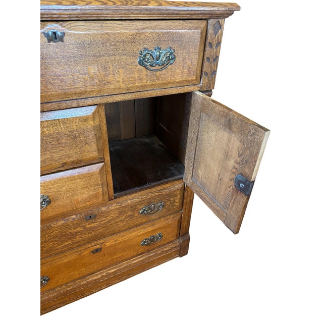 1900 - 1909 Victorian Early 1900s Oak Chest of Drawers, Highboy, Dresser With Mirror For Sale - Image 5 of 9