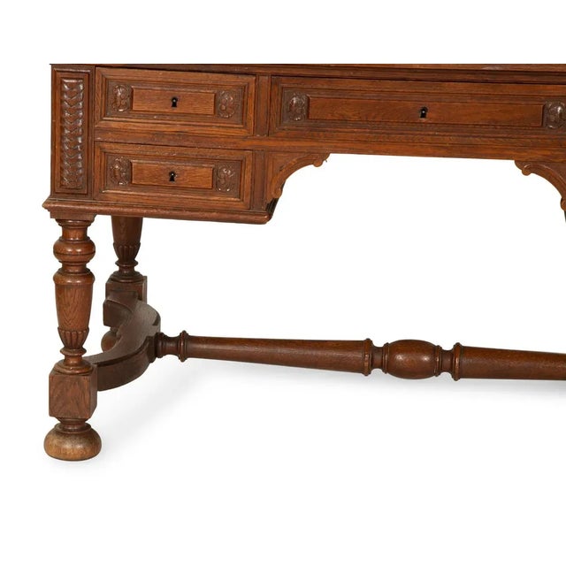 Late 19th Century Antique Large English Carved Oak Bureau Cabinet Bookcase For Sale - Image 4 of 5