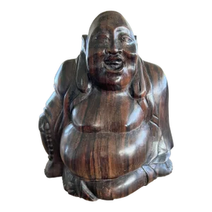 Vintage Laughing Happy Buddha Carved Statue