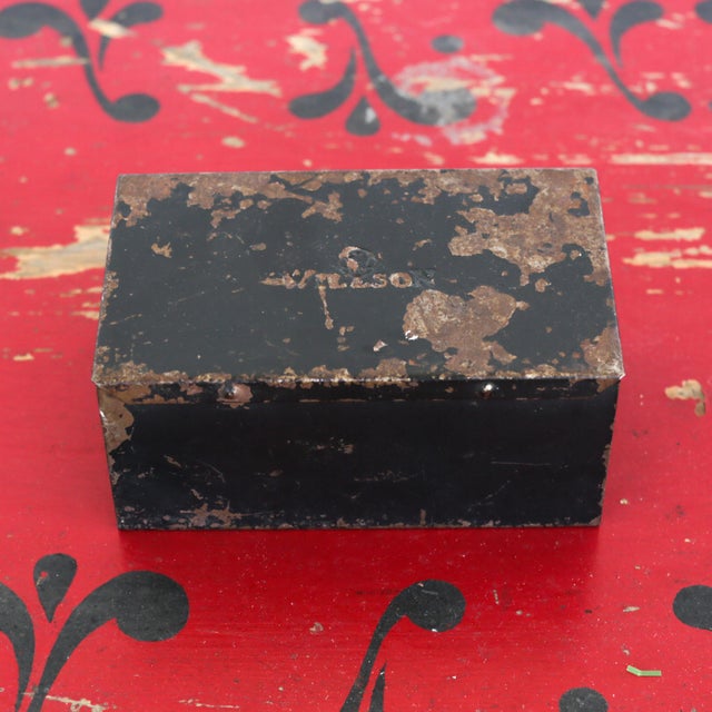 30s Vintage Industrial Metal Steel Tool Box With Rusty Patina and Chipping Black Paint For Sale - Image 15 of 17