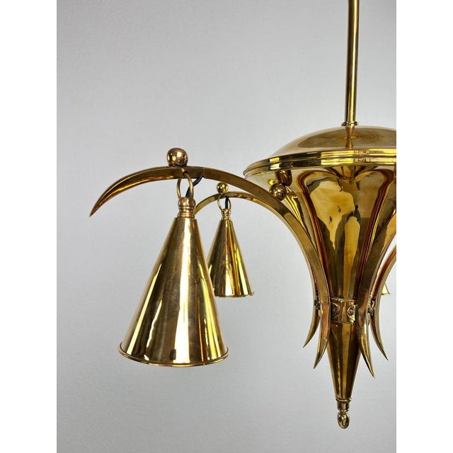 Metal Vienna Secession Brass Chandelider by Dagobert Peche, 1890s For Sale - Image 7 of 9
