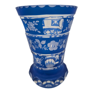 Late 19th Century Cobalt Blue Czech Bohemian Cut Glass Vase