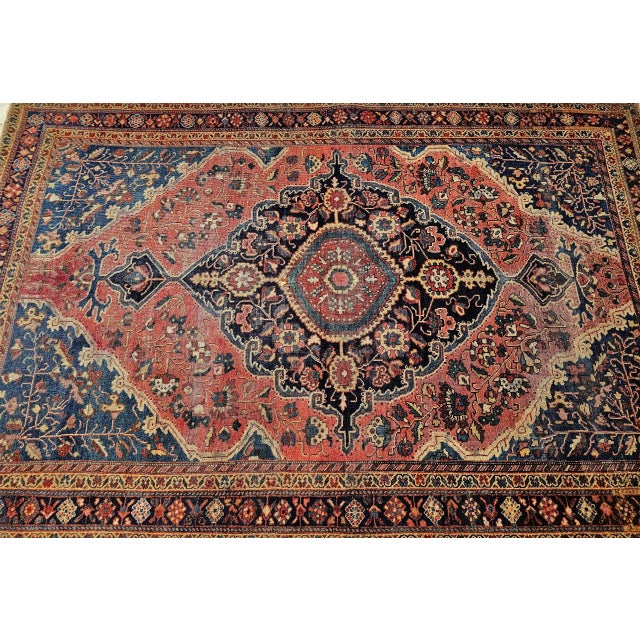 Red Vintage Persian Farahan Sarouk Rug, Handwoven Floral Pattern, Rust Red & Blue, 5’ X 7’ For Sale - Image 8 of 10