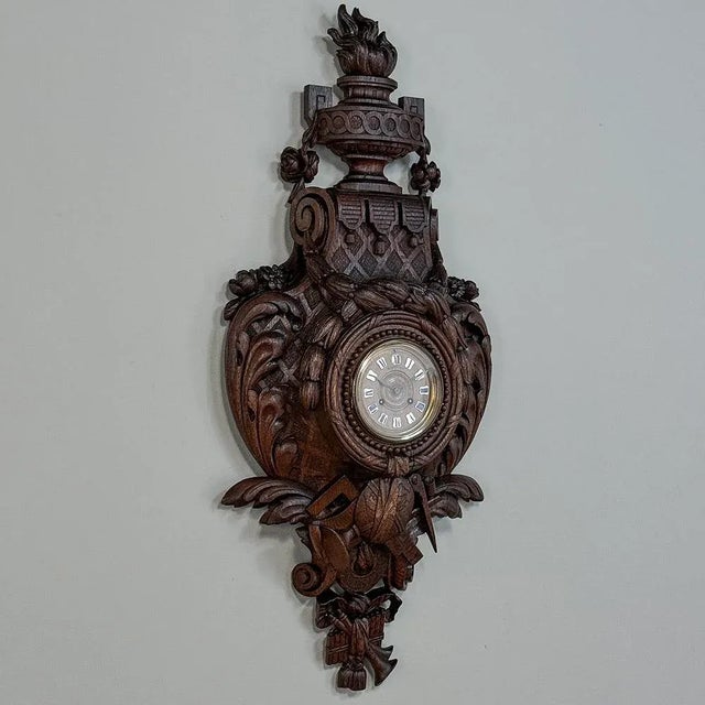 19th Century French Louis XVI Wall Clock ~ Cartel was sculpted from solid old-growth quarter-sawn oak to create a work of...