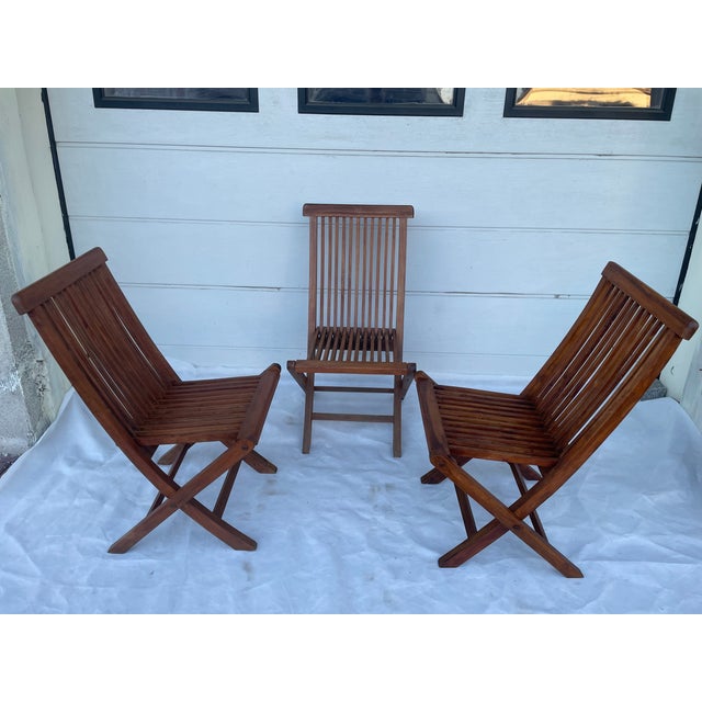 Teak Folding Chairs from Garden Pleasure, 1970s, Set of 3 For Sale - Image 12 of 18